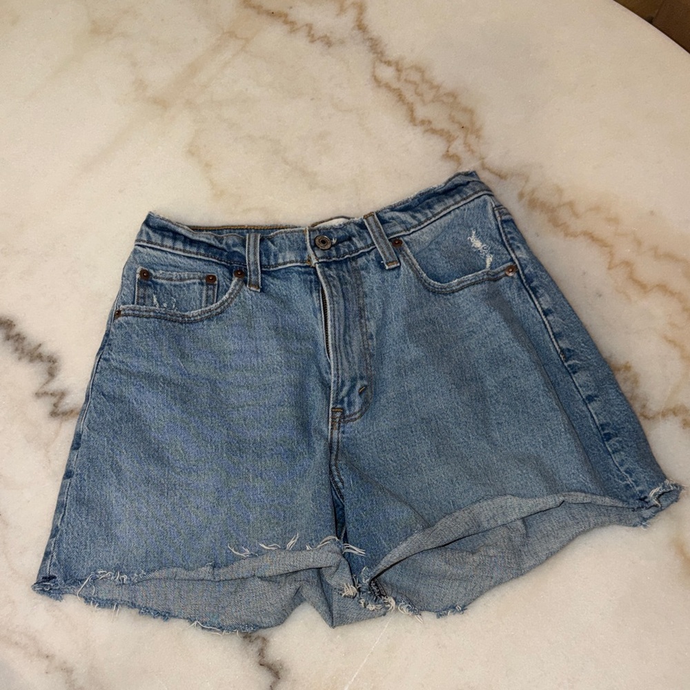 Abercrombie and Fitch Relaxed High-Rise Light Blue Denim Shorts